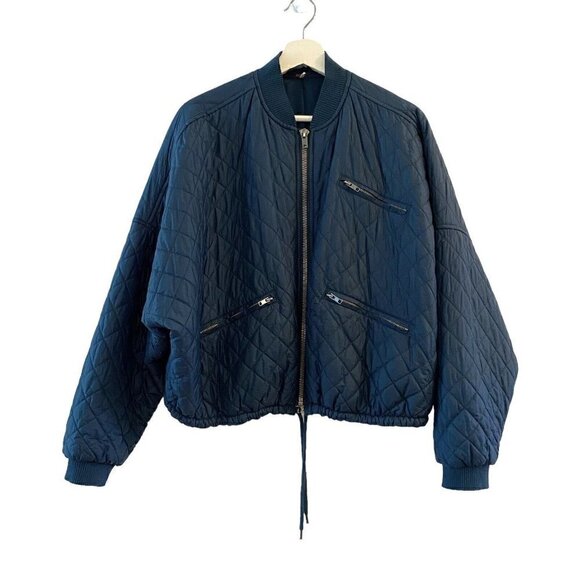 Free People Easy Bomber Jacket Oversized Quilted Coat Turquoise Blue Size Small - Picture 1 of 7